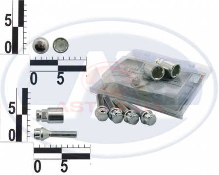 Болт М12х1,5х45 колеса хром. конус секретки (2 ключа) (4 шт.) блист.